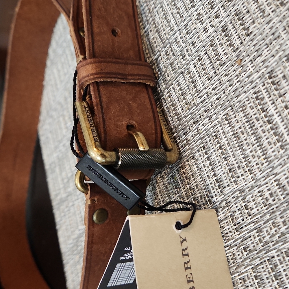 New Burberry Brit Leather Onguebelt Reversible Fastening Belt Tan 28/70